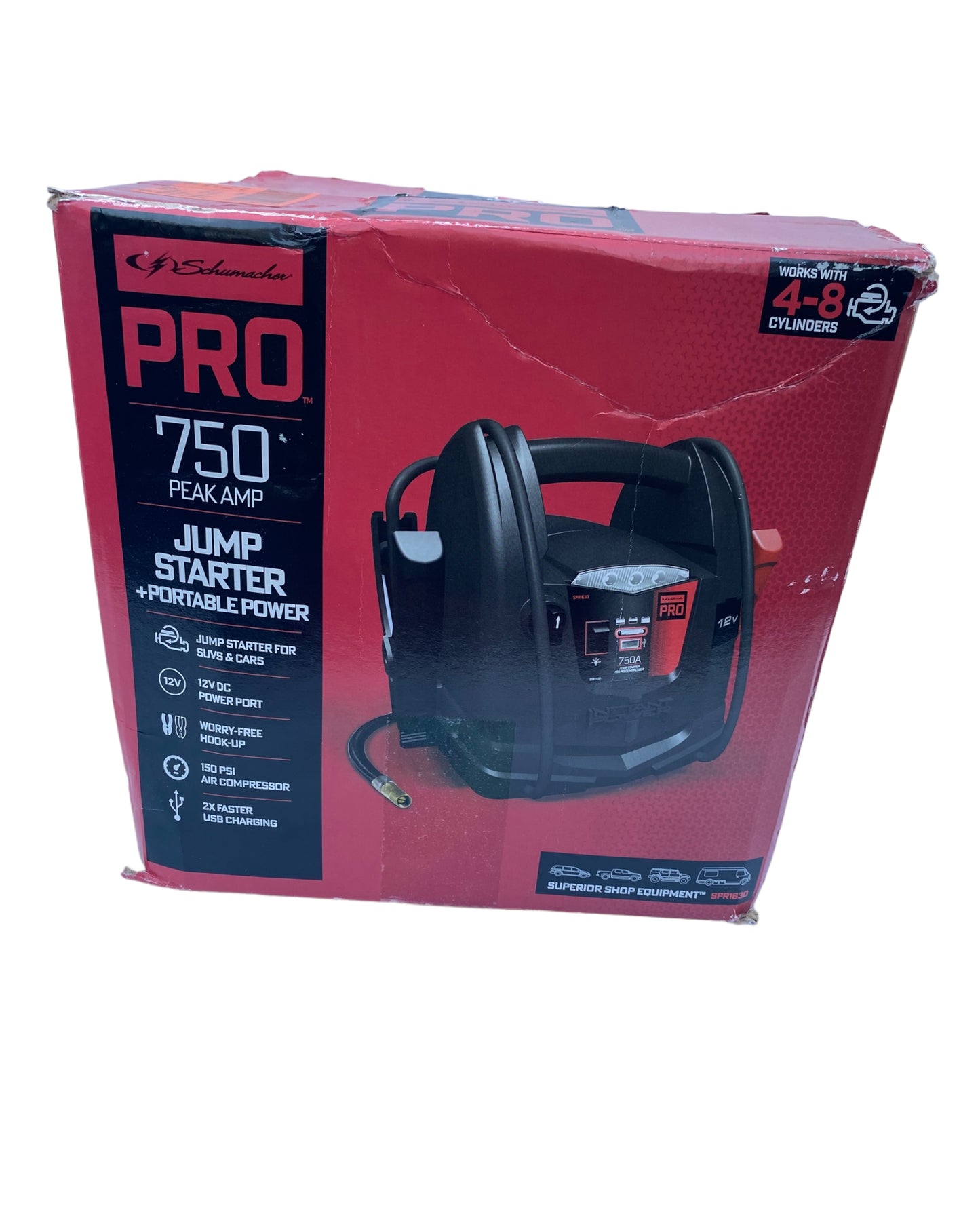 Schumacher Electric Schumacher Pro Automotive 12-Volt 750 Peak Amp Jump Starter and Portable Power Station with 150-PSI Air Compressor