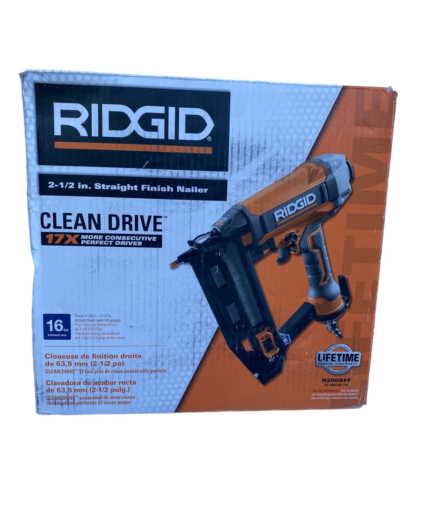 RIDGID Pneumatic 16-Gauge 2-1/2 in. Straight Finish Nailer with CLEAN DRIVE Technology